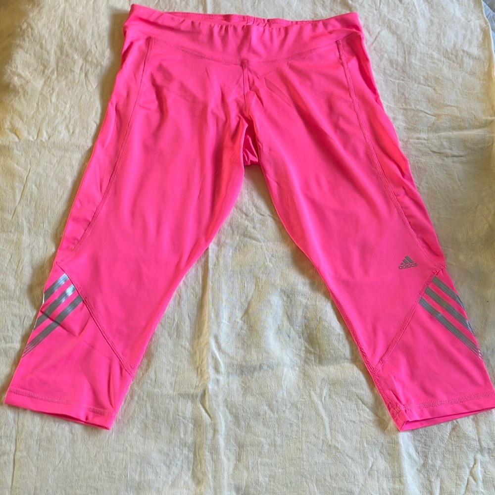 Adidas Hot Pink Capri Length Pull On Stretch Workout Leggings Large